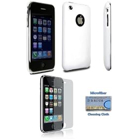 White Polycarbonate Slim Fit Case + Full LCD Reusable Screen Protector for iPhone 3G / 3GS Incl. DBROTH Microfiber Cleaning Cloth