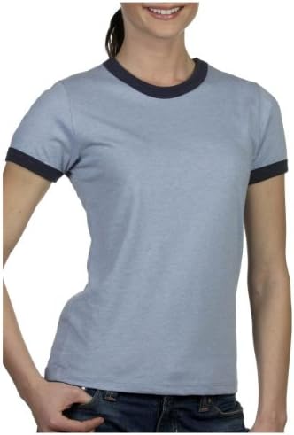 Bella+Canvas Ladies' Heather Ringer Short-Sleeve Jersey Tee - Heather Blue/ Navy - XL