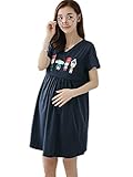 【TPGROWIN】 マタニティ ウェア 授乳服 ワンピース 授乳口付き エレガント 出産 外出着 妊婦服 授乳 楽ちん プリント 全3色 (XL, ブルー)