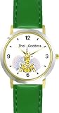 Buddhist - Thai Sawasdee Angel - Peace Deva - WATCHBUDDY��� DELUXE TWO-TONE THEME WATCH - Arabic Numbers - Green Leather Strap-Children's Size-Small ( Boy's Size & Girl's Size )