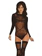 SeXy Black Long Sleeve Opaque Teddy Criss Cross Pattern Matching Stockings Included