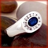 14K Men's White Gold 1.00 CT Sapphire & Diamond Ring