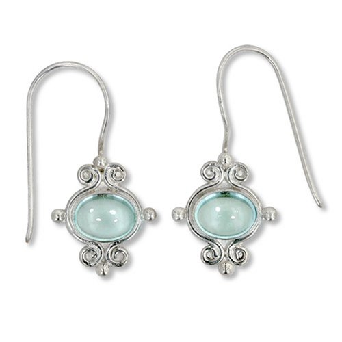 Sterling Silver Cabochon Swiss Blue Topaz Dangle Earrings by Sajen