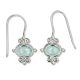 Sterling Silver Cabochon Swiss Blue Topaz Dangle Earrings by Sajen