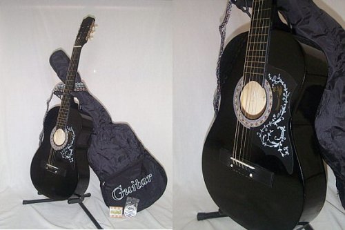 Austin Bazaar 38 Inch Natural Cutaway Guitar with Carrying Bag and Accessories