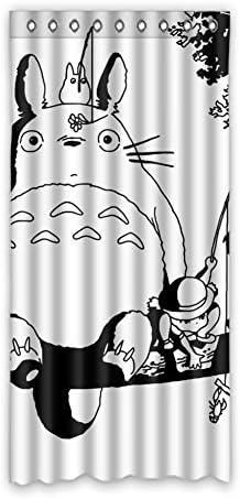 DONGMEN My Neighbor Totoro and Two Girls Sitting on a Tree Black and White Ployester Window Curtain 50"x108" One Piece Perfect for Living Room Bedroom Bathroom Kitchen and Kids' Room