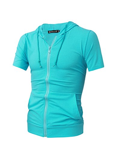 Allegra K Men's Short Sleeves Zip Closure Front Summer Hoodie