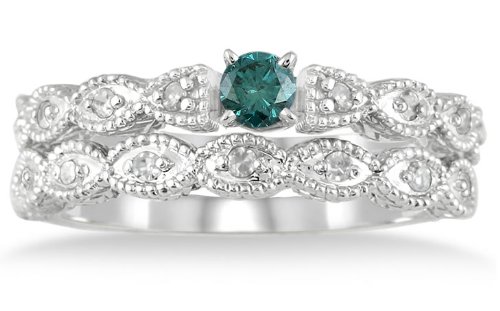 1/3 Carat TW Blue and White Diamond Bridal Set in 10K White Gold