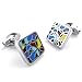 KONOV 2pcs Rhodium Plated Men's Classic Square Shirts Cufflinks, Wedding, Red Blue Silver, 1 Pair