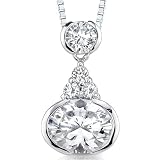 Enchanting Sparkle: Sterling Silver Art Deco Inspired Bridal Style Drop Pendant Necklace with Semi Bezel set CZ Diamonds