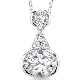 Enchanting Sparkle: Sterling Silver Art Deco Inspired Bridal Style Drop Pendant Necklace with Semi Bezel set CZ Diamonds