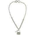 Crystal Lock Chain Necklace- Silvertone