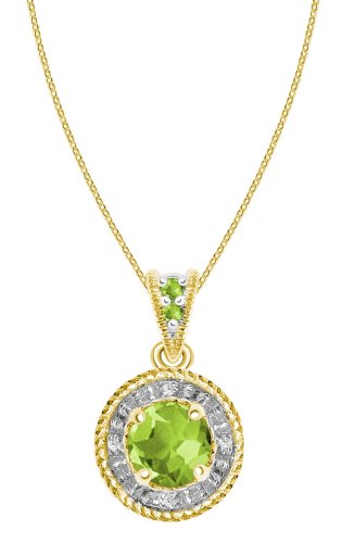 10k Yellow Gold, August Birthstone, Peridot and Diamond Pendant