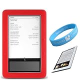 Red Silcone Skin for Barnes and Nobles Nook eReader + Screen Protector + Wristband