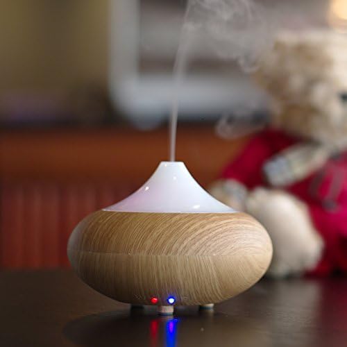 Enllo® Electric Aromatherapy Essential Oil Diffuser Cool Mist Humidifier with Color LED Light and Auto Off, Whisper-quiet Cool Mist Humidifier, 160ml Mini Aroma Humidifier 7 Colors Light Aromatherapy Essential Oil Diffuser with Negative Ions for Air Clean, Applicable for Office Bedroom Yoga SPA Exercise Massage (Light Brown)