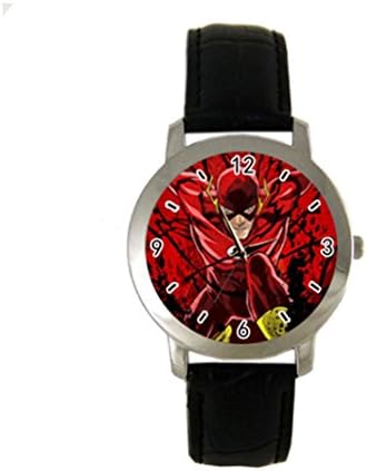 The Flash Super Hero Custom Diy Personalized Photo Analog Watch with Black Leather Perfect Gift