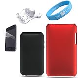 Apple iPod Touch 2 in 1 snap on Black Silicone Skin with red case for ipod Touch 2g and 3g + ipod Touch 2g 3g Wall Charger + Clear Screen Protector +Wristband