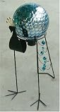 Garden Peacock Wrought Iron Gazing Globe Stand with Silver Optic Blue Gazing Globe (12 inch)