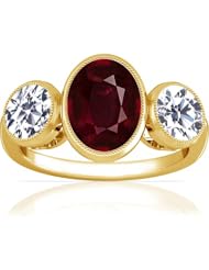 18K Yellow Gold Oval Cut Ruby Three Stone Ring (GIA Certificate)