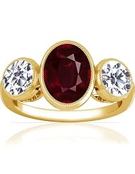 14K Yellow Gold Oval Cut Ruby Three Stone Ring (GIA Certificate)