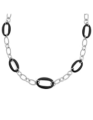 Sterling Silver 20in Black Ovals Heavy Link Necklace. Metal Wt- 27.79g