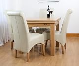 EDINBURGH - 3' OAK DINING TABLE & 4 LEATHER CHAIRS 19C