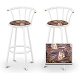 2 Tiger Face Animal Print Specialty / Custom White Barstools with Backrest Set 2 Tiger Face Animal Print Specialty / Custom White Barstools with Backrest Set