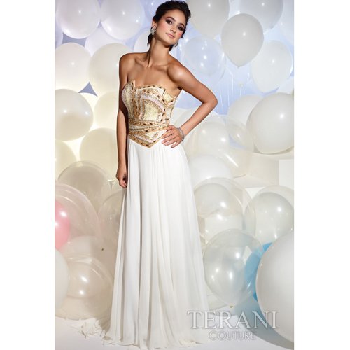 Terani Couture Junior Girls Size 2-16 Ivory Glittering Formal Gown