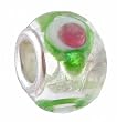 Pandora Style Charm Bead (Z249) Murano Style Lampwork Glass (13mm x 10mm) (fits Troll too) ~ Clear with Green, Pink and White Spots
