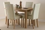 4ft x 2ft 8 Compact Solid Oak Dining Set With 4 Cream Stitch Back Leather Dining Chairs