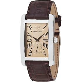 Emporio Armani Gents Brown Leather Strap Watch with Amber Dial