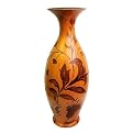 Ceramic Stem Vase With Floral Pattern - Light Brown / Dark Brown