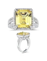 0.42 Cts Diamond & 5.80 Cts Yellow Beryl Ring in 14K White Gold