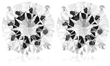 Platinum Plated Sterling Silver 8mm Round Cubic Zirconia Four-prong Stud Earrings