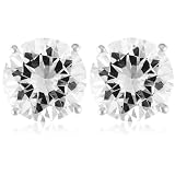 Platinum Plated Sterling Silver 8mm Round Cubic Zirconia Four-prong Stud Earrings