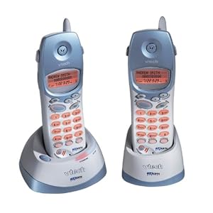 VTech ev2625 2.4 GHz DSS Cordless Phone with Dual Handsets and Caller ID (Metallic Blue/White)
