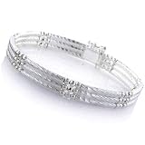 Sterling Silver 3-Row Bars & Beads Bracelet - 8