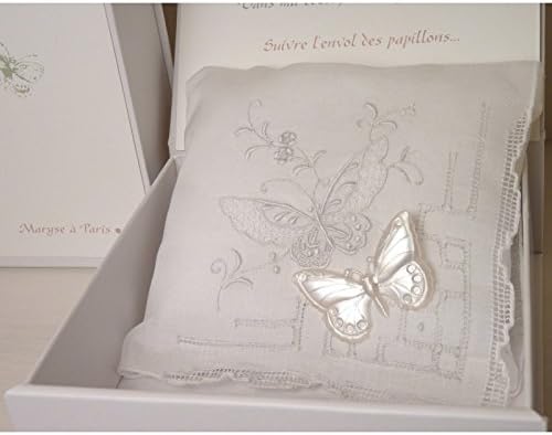 MARYSE A PARIS- Floral Scented Embroidered White Pillow with Butterfly
