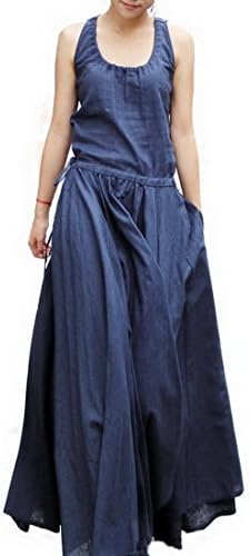 Then Be Style Women's Sleeveless Great Hem Flax Linen Dresses Blue Large