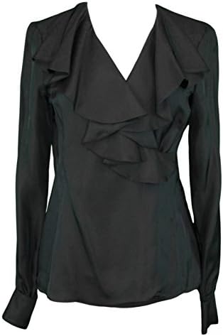 Elizabeth Mckay Women's Long Sleeve Silk Wrap Blouse 6 Black