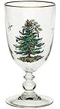 Spode Christmas Tree 16-Ounce Pedestal Goblets with Gold Rims, Set of 4