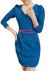 Cotton/Polyester Above the Knee Fitted Puff Sleeves  Dress