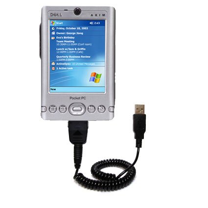 Coiled USB Cable for the Dell Axim x30 with Power Hot Sync and Charge capabilities - uses Gomadic TipExchange Technology