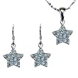 Aquamarine Cubic Zirconia Pave Star Platinum Overlay CAREFREE Sterling Silver Pendant Necklace and Drop Earrings Set
