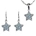 Aquamarine Cubic Zirconia Pave Star Platinum Overlay CAREFREE Sterling Silver Pendant Necklace and Drop Earrings Set