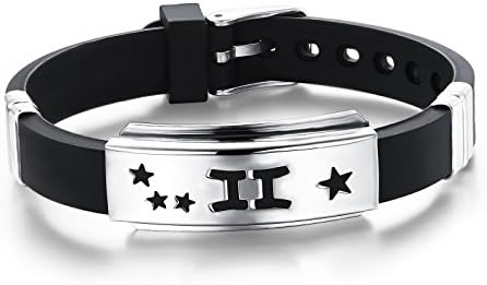 Geminis Fashion Jewelry 12 Constellations Pattern Stainless Steel Silicone Men's Bangle Bracelet Wristband----Gemini