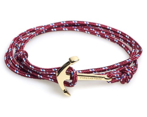 VIRGINSTONE Gold Plated Anchor Bracelets on Colorful Nylon Ropes