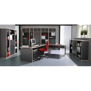 Kombischrank Canny mit 5 Ebenen, abschließbar Aktenschrank 75x185cm aus Holz in Anthrazit / Grau