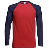 Long Sleeve Fruit of the Loom Baseball Cotton T-Shirt Brick Red / Navy XL (44-46)