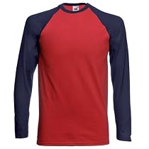 Long Sleeve Fruit of the Loom Baseball Cotton T-Shirt Brick Red / Navy XL (44-46&uml;)